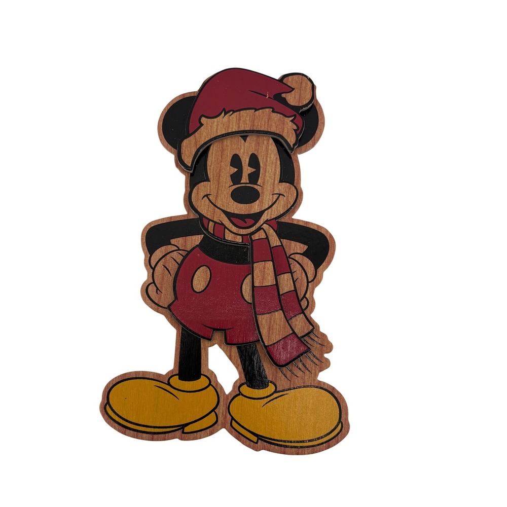 Disney Hallmark‎ Ornament Unisex Red Mickey Mouse Wood Christmas Santa Scarf